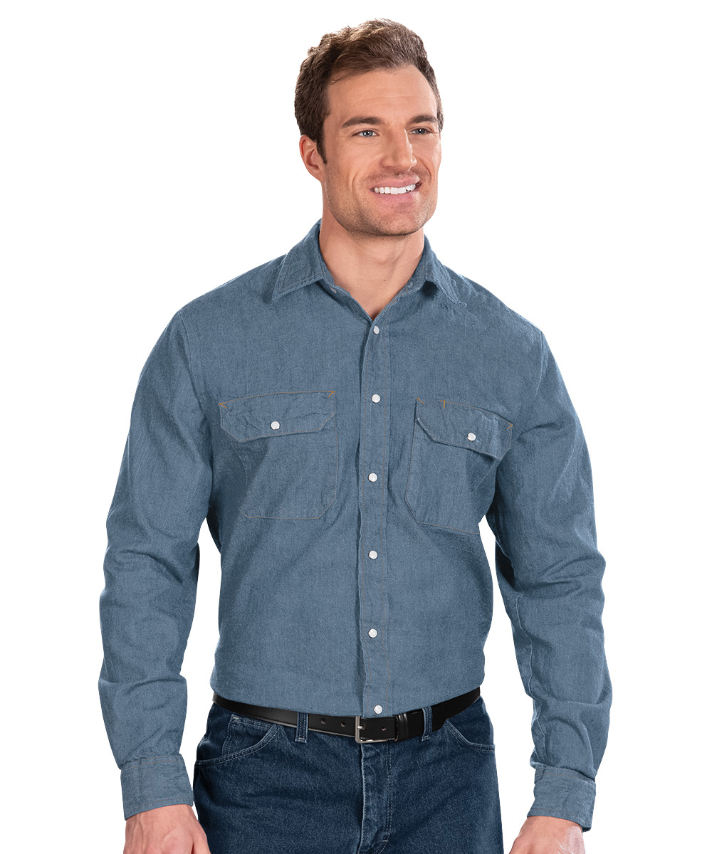 Snap Front Denim Long Sleeve Uniform Work Shirts | UniFirst