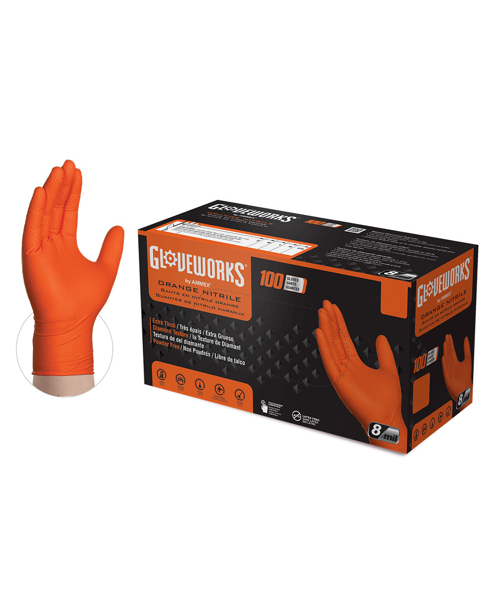 Ammex Gloveworks Industrial Orange RDT Nitrile Gloves, Size XXL | UniFirst