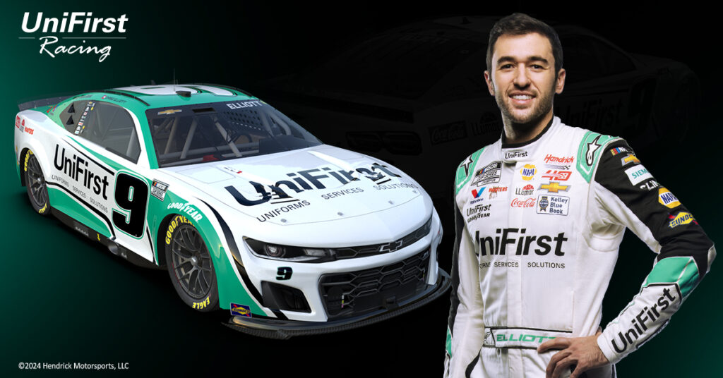 The No. 9 UniFirst Chevrolet Camaro ZL1 is ready for the 2024 NASCAR season with Chase Elliott behind the wheel.