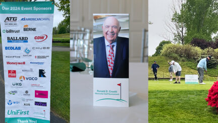 Ronald D. Croatti Memorial Golf Tournament sponsor list. Image of the late Ronald Croatti and an image of golfers at the tournament