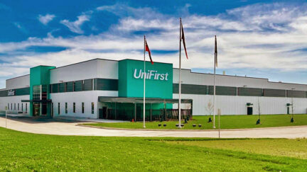 Exterior shot of UniFirst's new state-of-the-art uniform service and processing facility in London, Ontario.