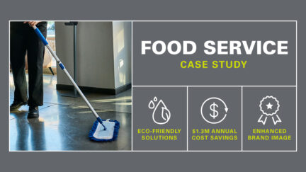 UniFirst microfiber mop is shown. UniFirst facility services saved this fast food restaurant $1.3 million dollars annually.