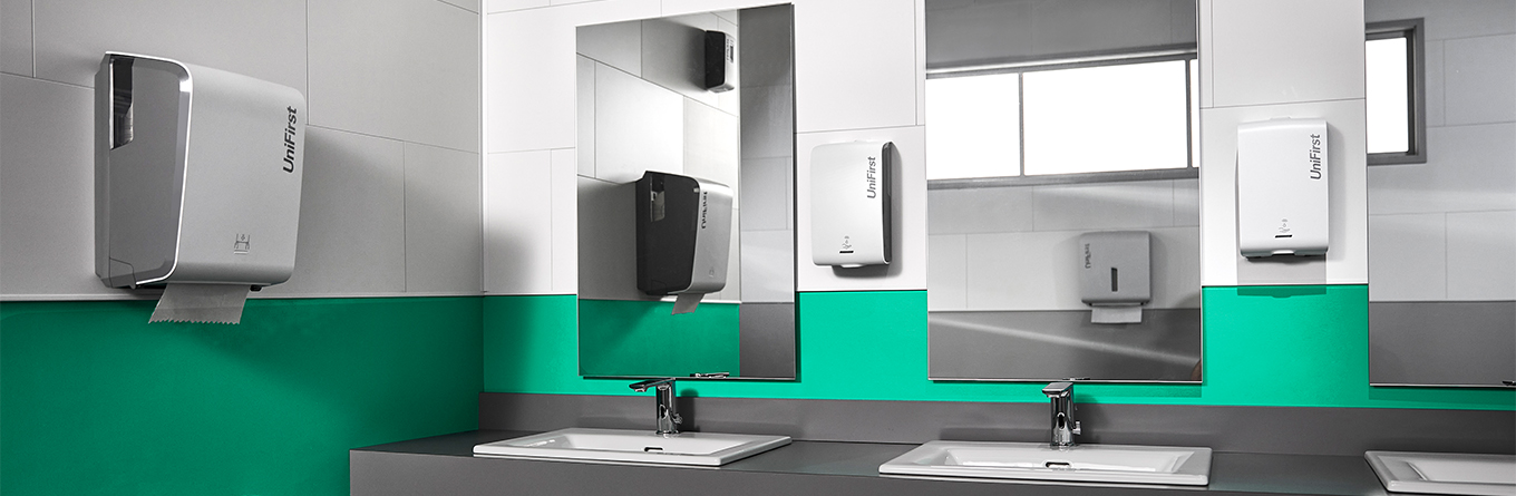 UniFirst's Essential Series complete restroom solution line of dispensers
