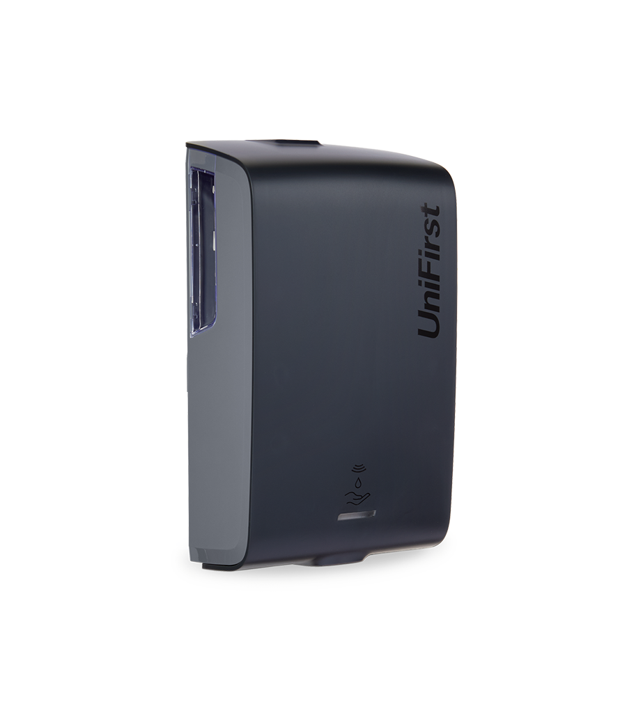 Essential Series automatic soap/sanitizer dispenser pictured in black with a sleek, modern design