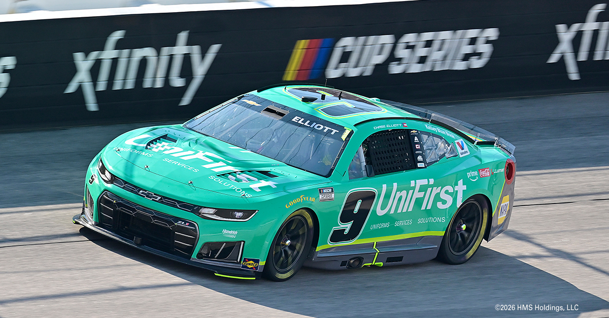 The 2026 No. 9 UniFirst Chevy driven by Chase Elliott races on the track.