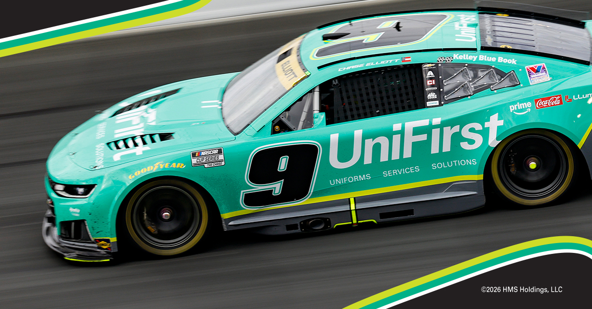 The No 9 UniFirst Chevy features a bold green and white design with our iconic U mark, the symbol of unbeatable service.